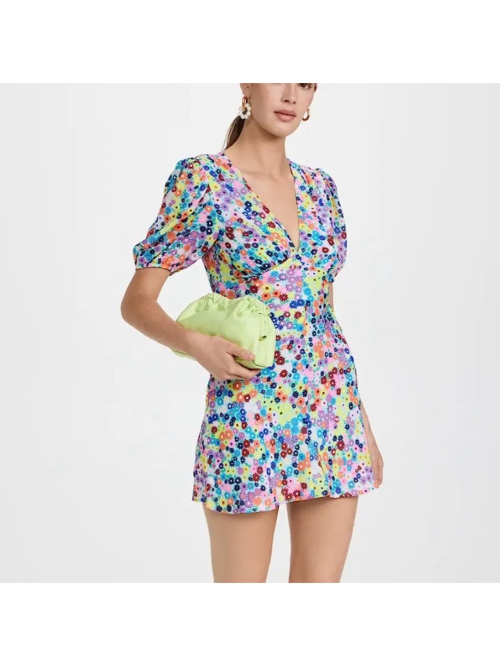 STAUD Milla Mini Dress Floral in Summer Market Rainbow Print